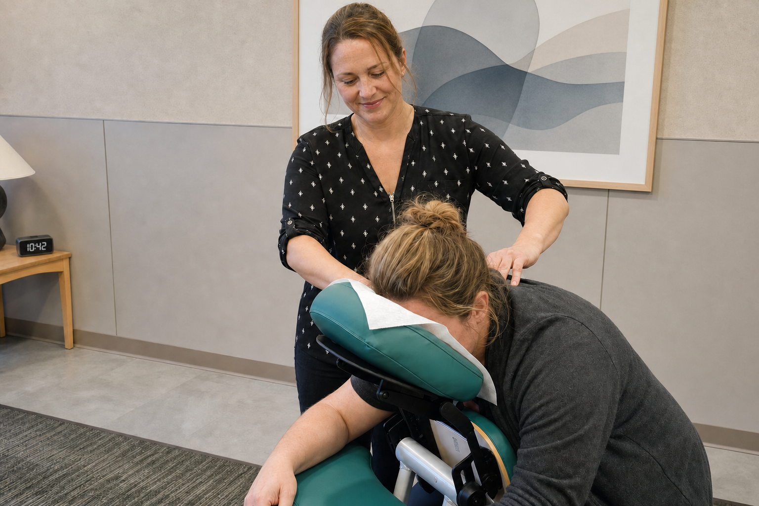 Professional chair massage at a corporate event in Cleveland, OH