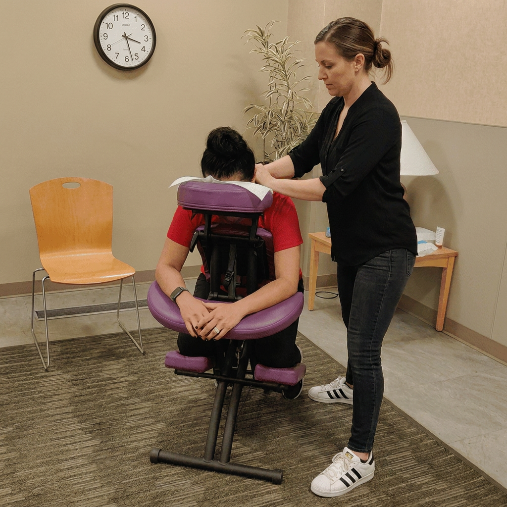 Professional chair massage at a corporate event in Memphis, TN
