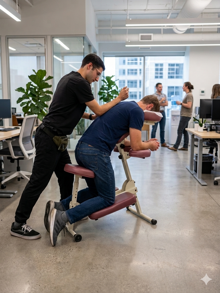 Onsite chair massage at a Cincinnati, OH corporate event