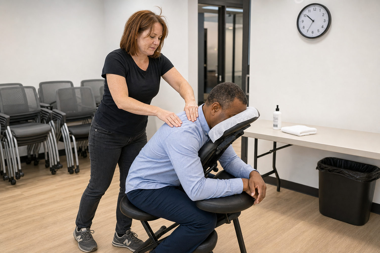 Onsite chair massage at a Cleveland, OH corporate event