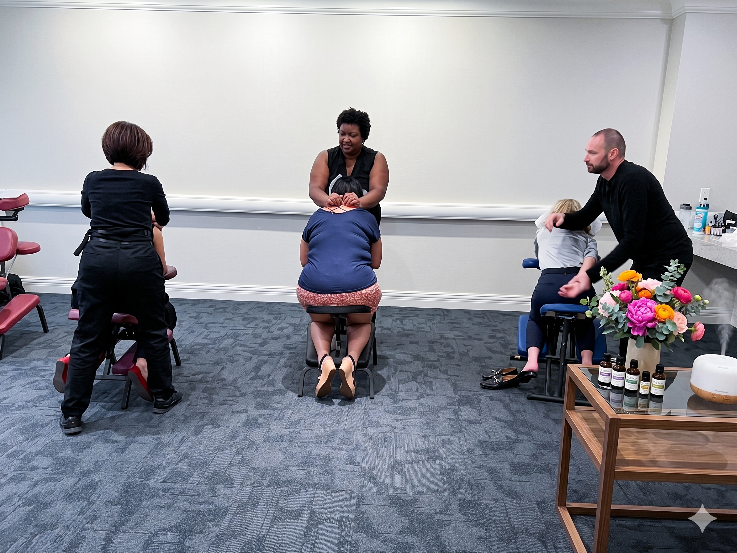 Onsite chair massage at a Dallas, TX corporate event