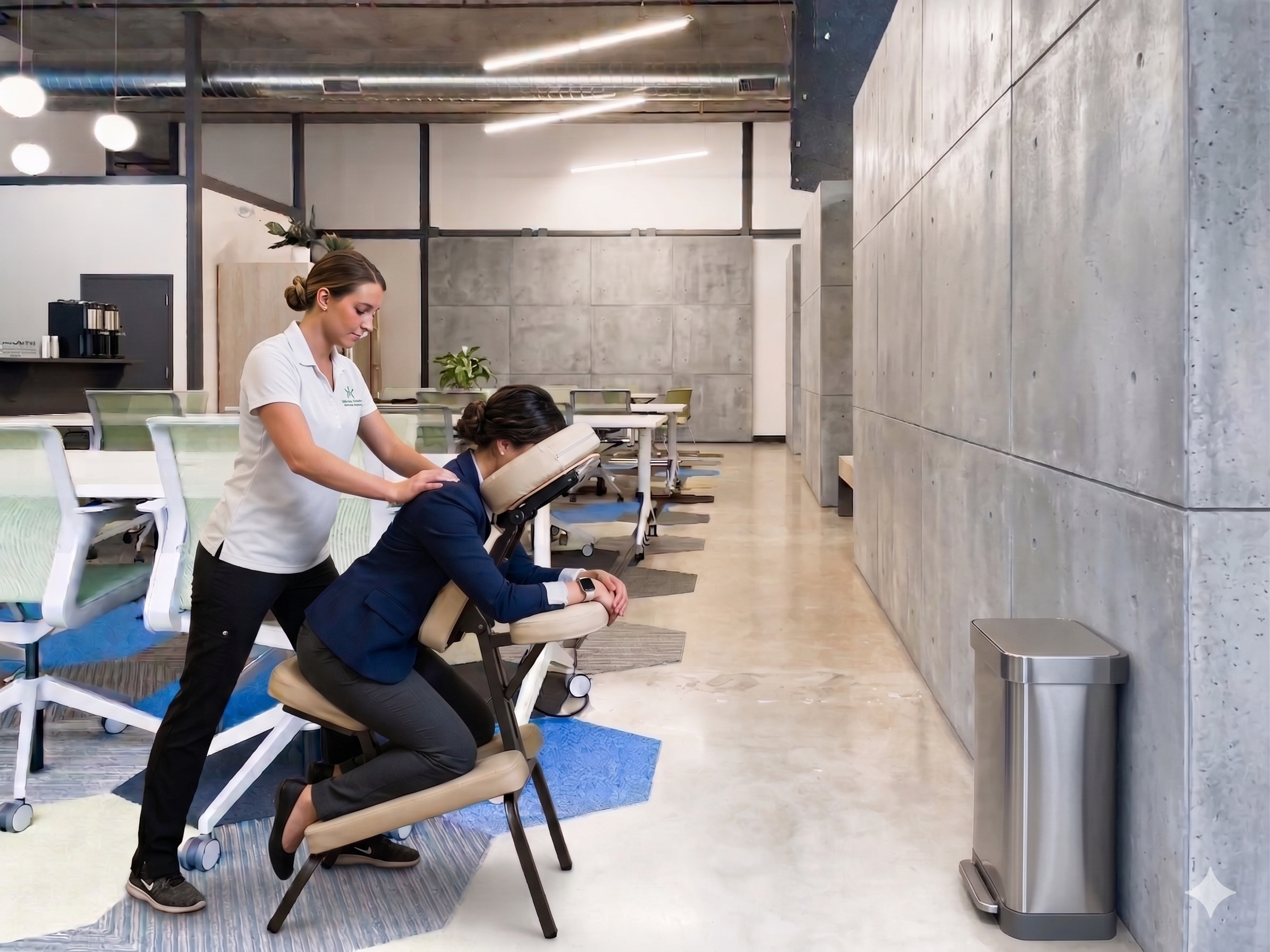 Onsite chair massage at a Des Moines, IA corporate event