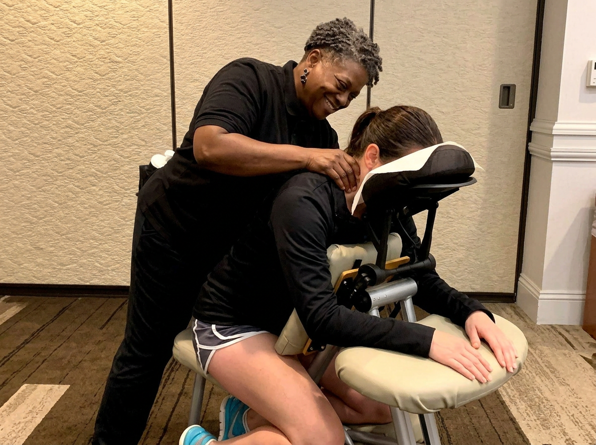 Onsite chair massage at a Hartford, CT corporate event