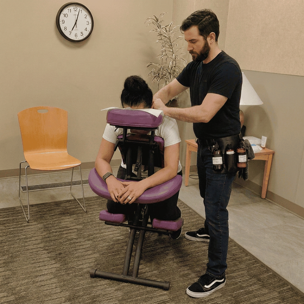 Onsite chair massage at a Louisville, KY corporate event