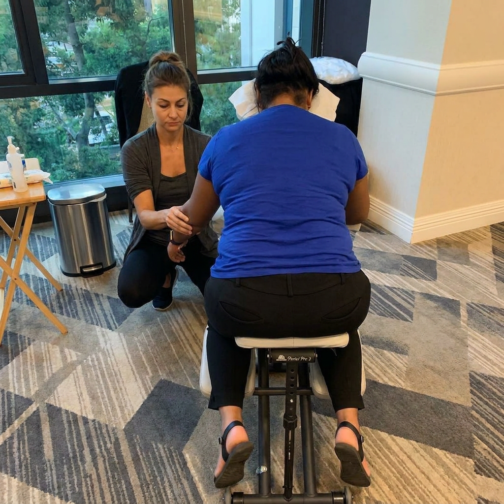 Onsite chair massage at a Minneapolis, MN corporate event