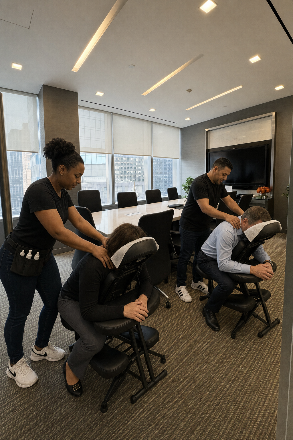 Onsite chair massage at a New York City, NY corporate event