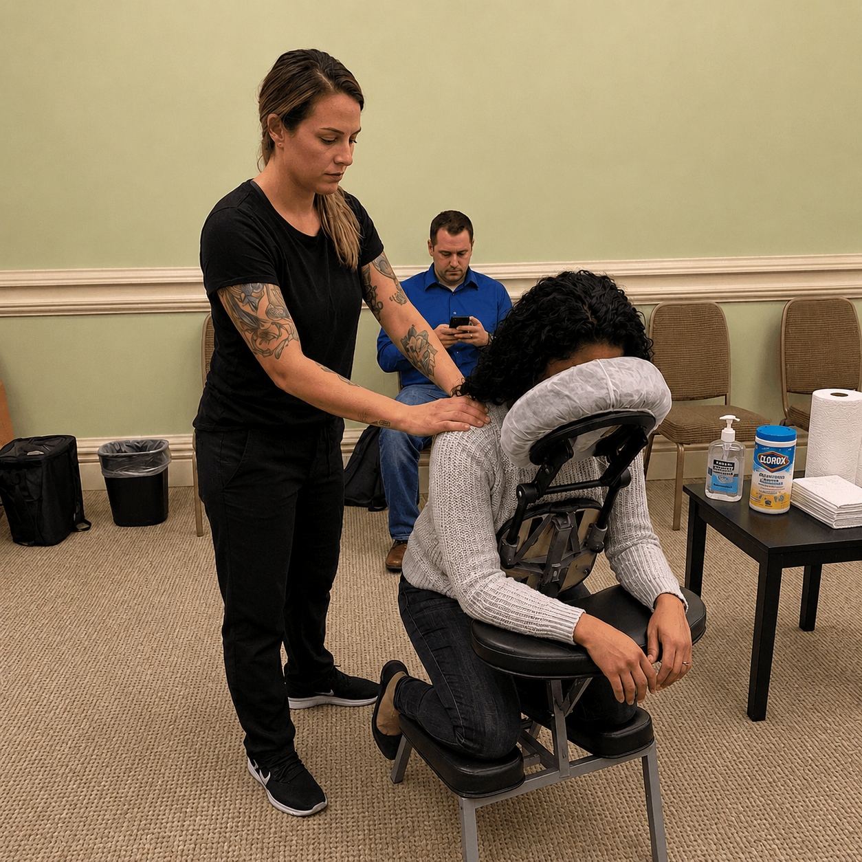 Onsite chair massage at an Orlando, FL corporate event
