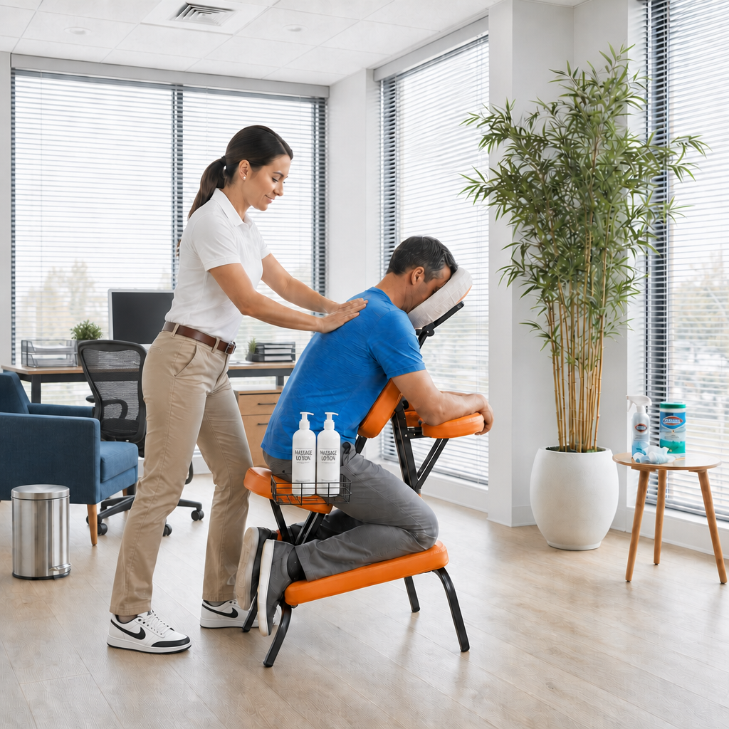 Onsite chair massage at a Raleigh, NC corporate event