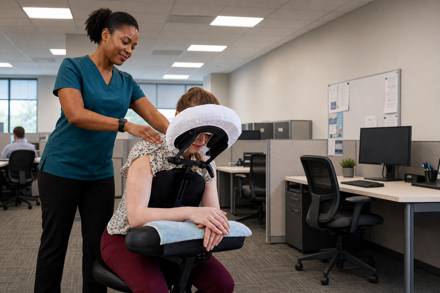 Onsite chair massage at a Richmond, VA corporate event