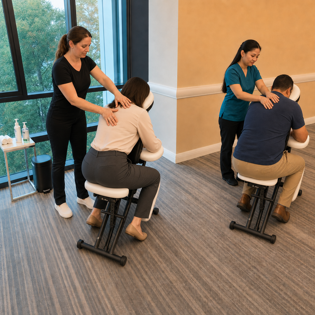 Onsite chair massage at a Sacramento, CA corporate event
