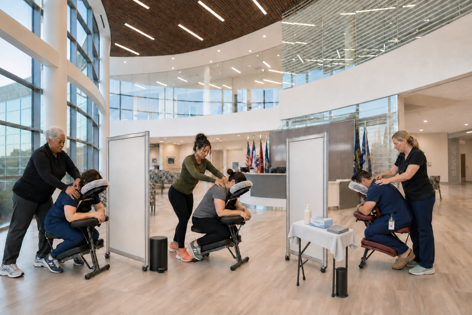 onsite chair massage at a San Antonio, TX corporate event
