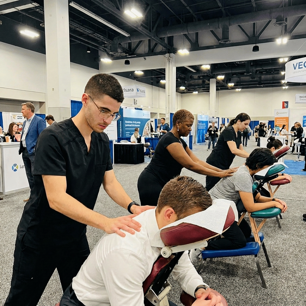 onsite chair massage at a San Francisco, CA corporate event