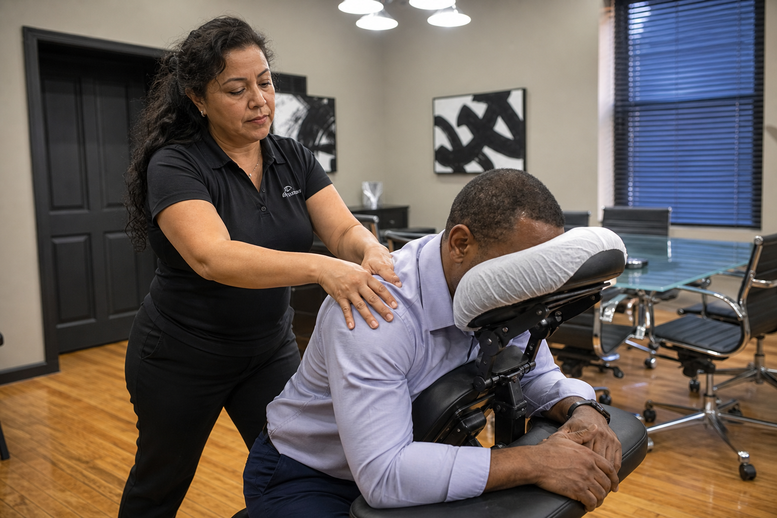 onsite chair massage at a St. Louis, MO corporate event