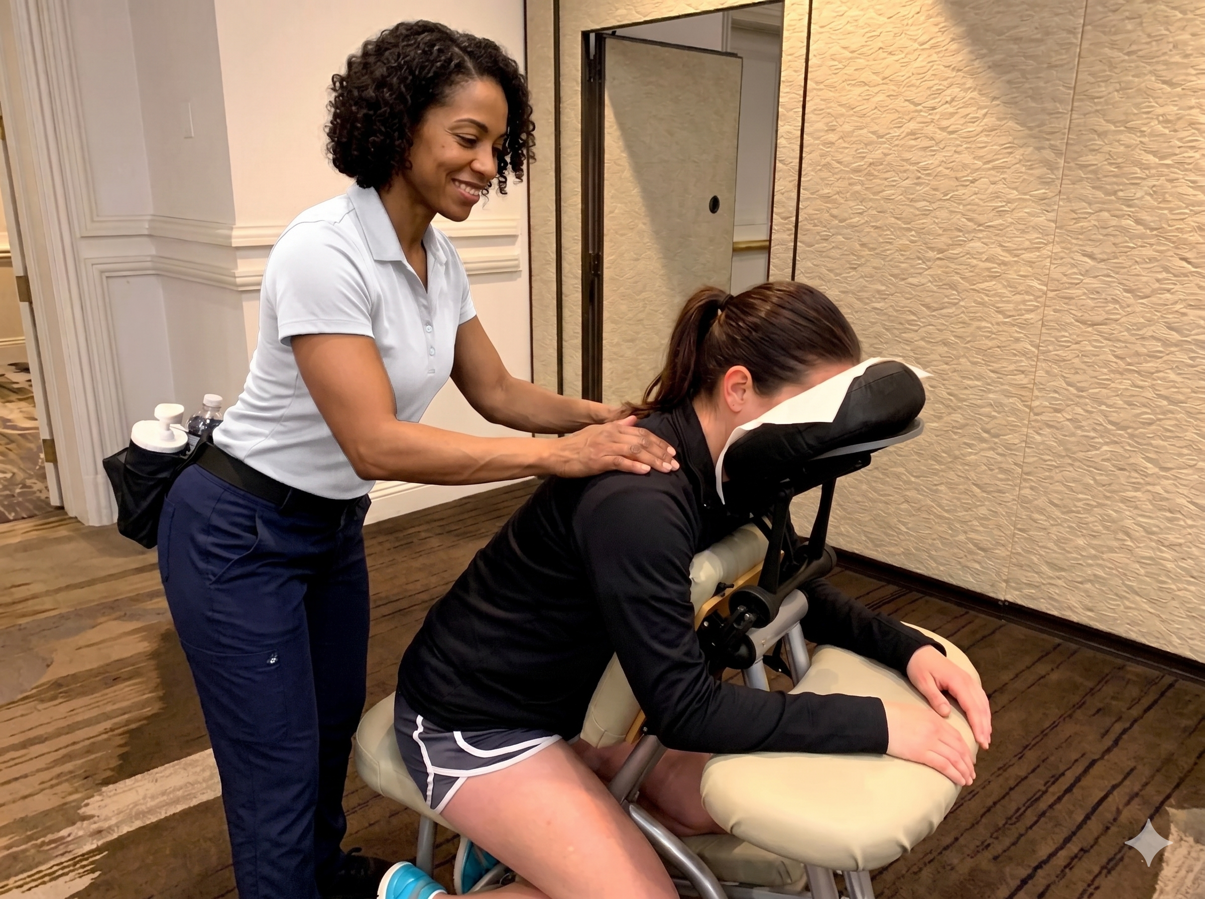 Onsite chair massage at a Harrisburg, PA corporate event