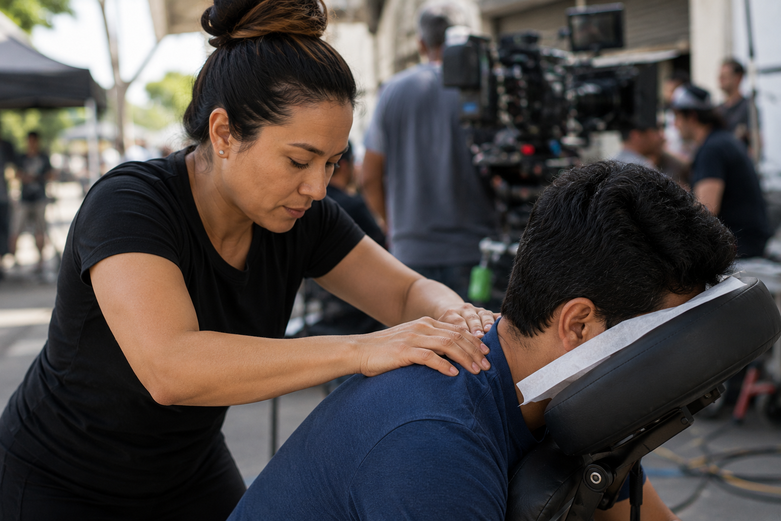 Onsite chair massage at a Los Angeles, CA corporate event