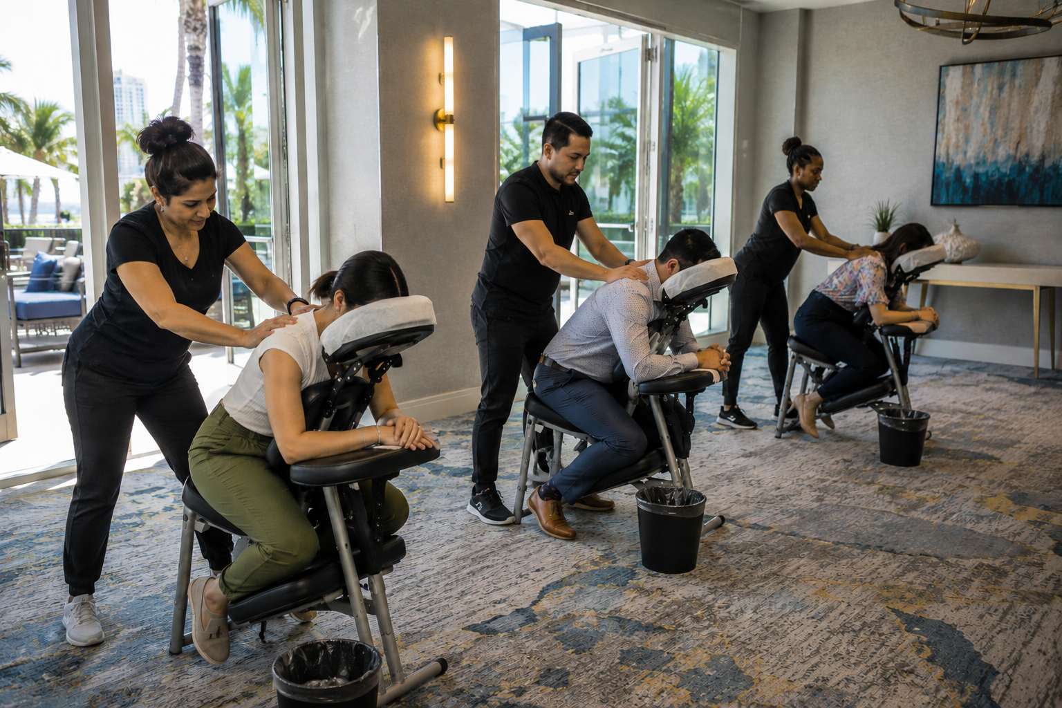 Onsite chair massage at a Miami, FL corporate event
